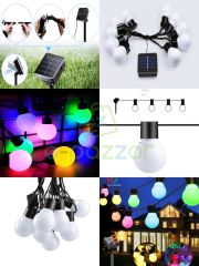 10'lu Büyük Top Ampul 8 Fonksiyonlu Festival Kamp Bahçe Solar Panelli Led Işık Dizeleri MultiColor