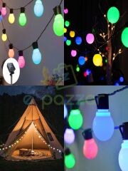 10'lu Büyük Top Ampul 8 Fonksiyonlu Festival Kamp Bahçe Solar Panelli Led Işık Dizeleri MultiColor