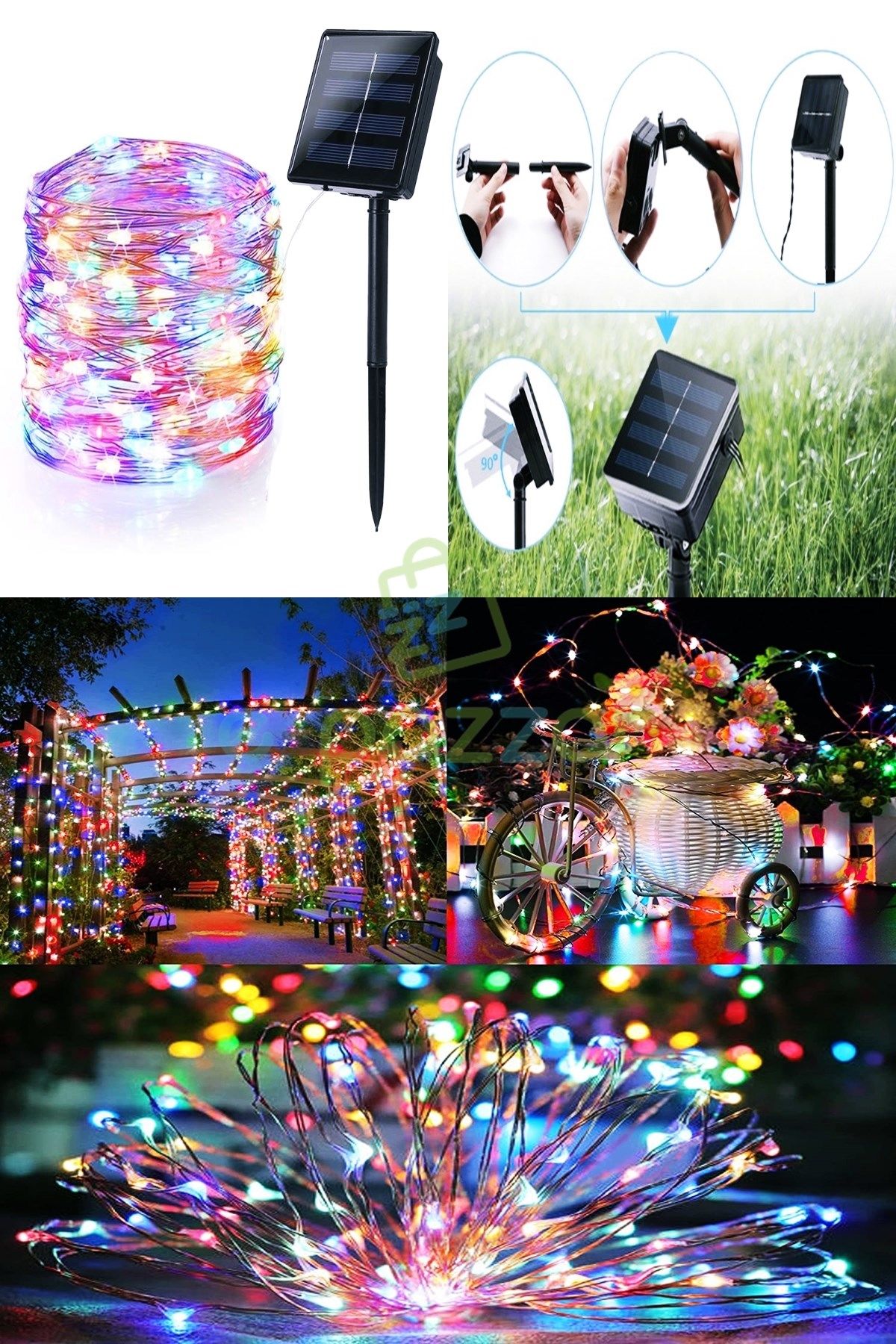 Multicolor 200 Led 20 Mt. 8 Fonksiyon Solar Panelli Peri Tel Kablo İç &Dış Mekan Bahçe Aydınlatması