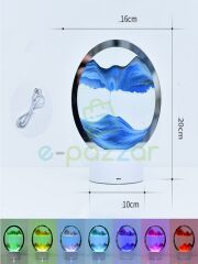 Mavi 3d Cam 7 Renk Işıklı Multicolor Çöl Tasarımlı Sulu Kum Saati Dokunmatik Panelli Usb Girişli