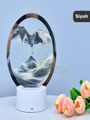Siyah 3d Cam 7 Renk Işıklı Multicolor Çöl Tasarımlı Sulu Kum Saati Dokunmatik Panelli Usb Girişli