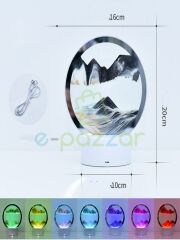 Siyah 3d Cam 7 Renk Işıklı Multicolor Çöl Tasarımlı Sulu Kum Saati Dokunmatik Panelli Usb Girişli