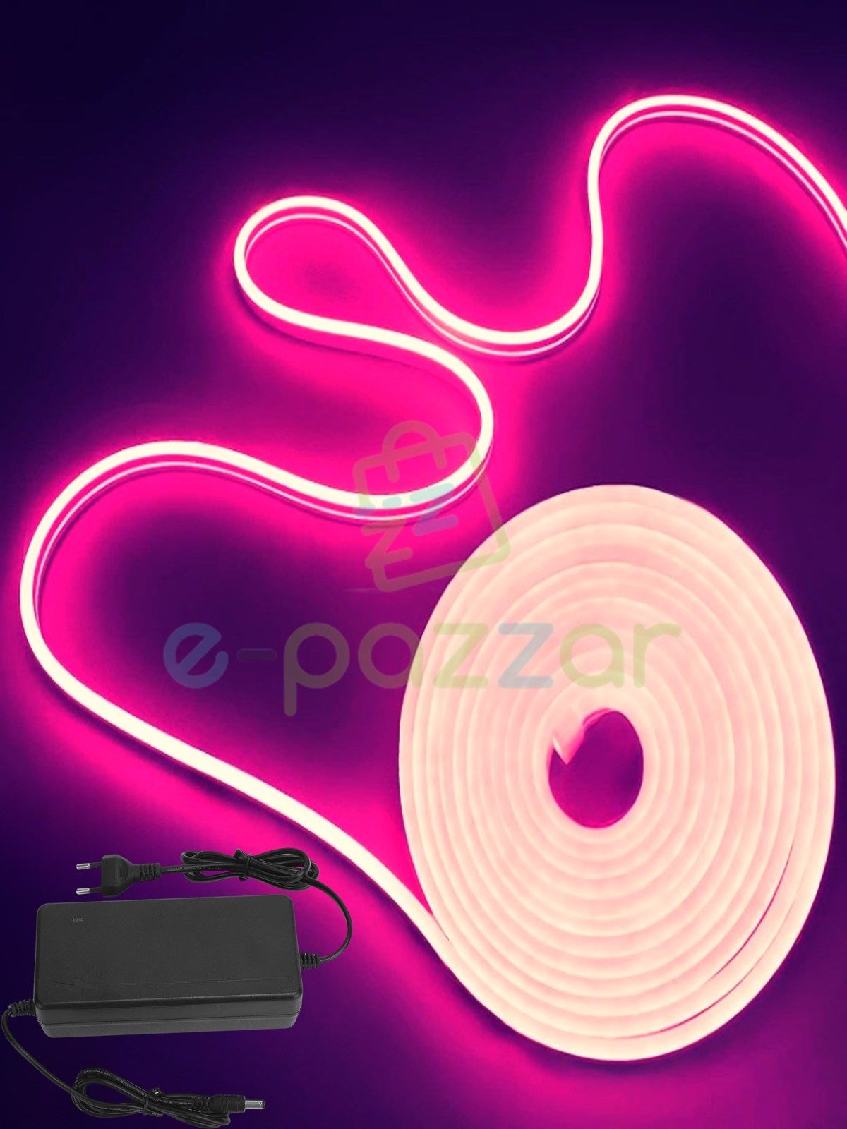 5 Metre Esnek Şerit Pembe Neon Suya Dayanıklı Led Aydınlatma & 12v 3a Tak Çalıştır Adaptör