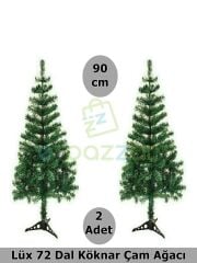 2 Adet Lüks 90 Cm 72 Dal Christmas Noel Yılbaşı Süsleme Köknar Çam Ağacı Demonte Pvc Ayaklı