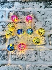 10'lu Renkli Disko Topları Fonksiyonlu Günışığı Led Yılbaşı Organizasyon Parti Konsept Süsleme 2 Mt