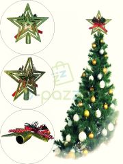 15 Cm Gold Pvc Kırmızı Fiyonk Kurdaleli Noel Christmas Yılbaşı Ağaç Konsept Süsleme Tepe Yıldızı