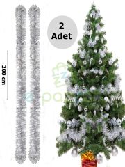 2 Adet 2 Metre X 7 Cm Lüx Kalın Gümüş Lame Simli Garland Noel Christmas Yılbaşı Ağaç Konsept Süsleme