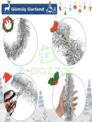 2 Adet 2 Metre X 7 Cm Lüx Kalın Gümüş Lame Simli Garland Noel Christmas Yılbaşı Ağaç Konsept Süsleme