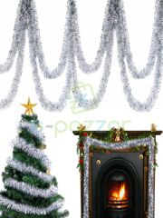 2 Adet 2 Metre X 7 Cm Lüx Kalın Gümüş Lame Simli Garland Noel Christmas Yılbaşı Ağaç Konsept Süsleme