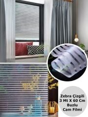 3 Metre X 60 Cm Uv Koruyucu Transparan 3D Buzlu Zebra Çizgili Cam Banyo Pencere Folyosu Statik Stick