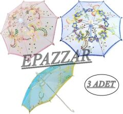 3 Adet İşlemeli Ufak Dekorasyon Şemsiyesi - Dantelli Konsept Parti Süs Şemsiyesi