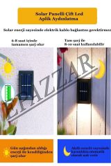 4 Adet Çift Led'li Solar Aplik Lamba Büyük Boy Led Güneş Enerjili Solar Aydınlatma Dekoratif Aplik