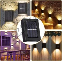 4 Adet Çift Led'li Solar Aplik Lamba Büyük Boy Led Güneş Enerjili Solar Aydınlatma Dekoratif Aplik