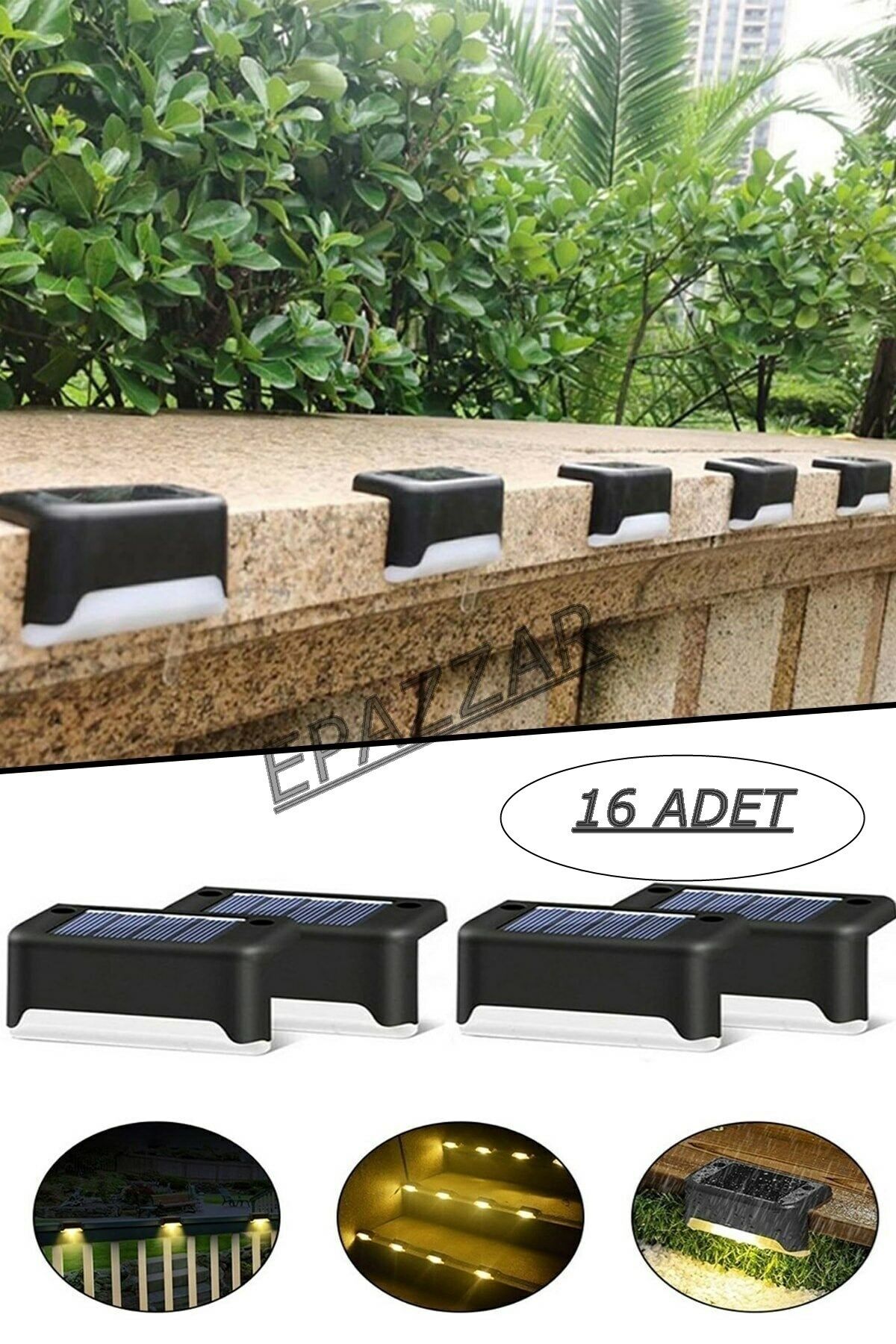16lı Solar Güneş Enerjili Köşebent Led Merdiven Veranda Bahçe Balkon Led Lamba 16lı Set