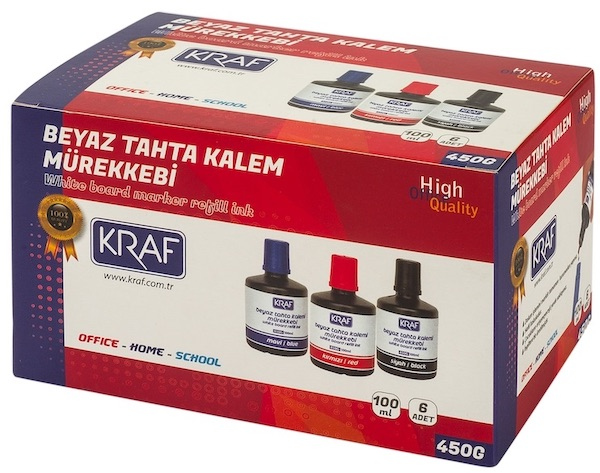 HB KRAF BEYAZ TAHTA KALEM MÜR.100ml SİYAH 6LI 450G