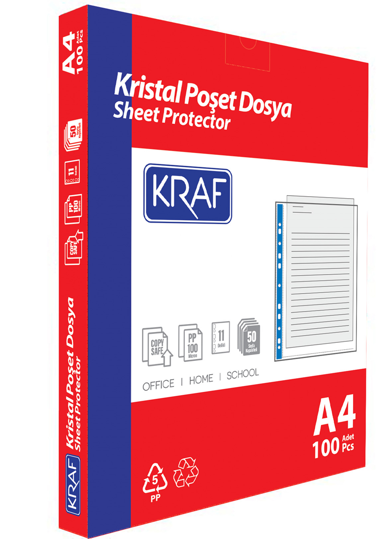 KRAF POŞET DOSYA A4 KRİSTAL 100 LÜ 1001