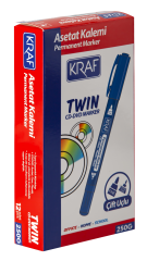 KRAF ASETAT KALEMİ TWIN ÇİFT UÇLU 250G MAVİ