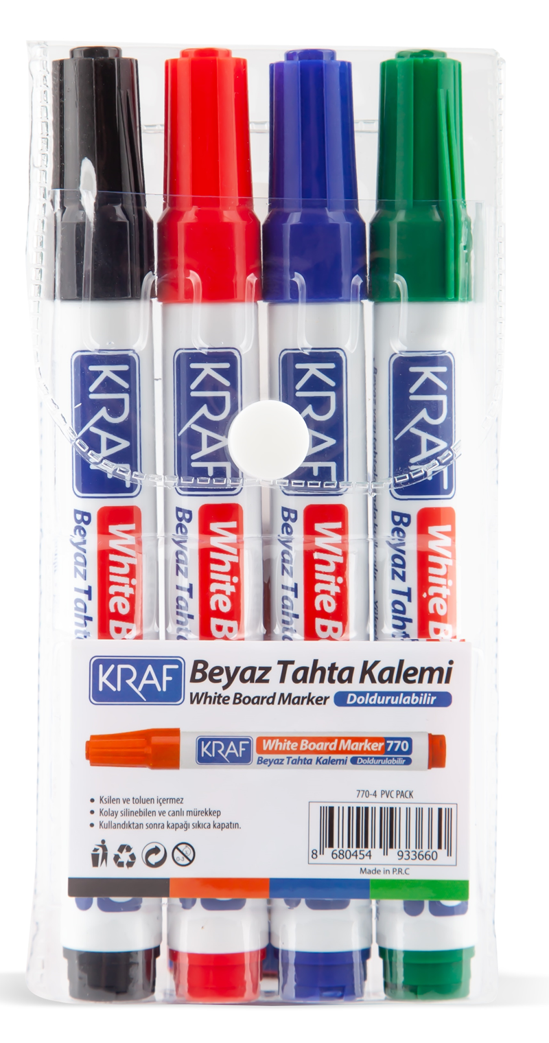 KRAF BEYAZ TAHTA KALEMİ DOLDURULABİLİR 770-4     4 LÜ PVC