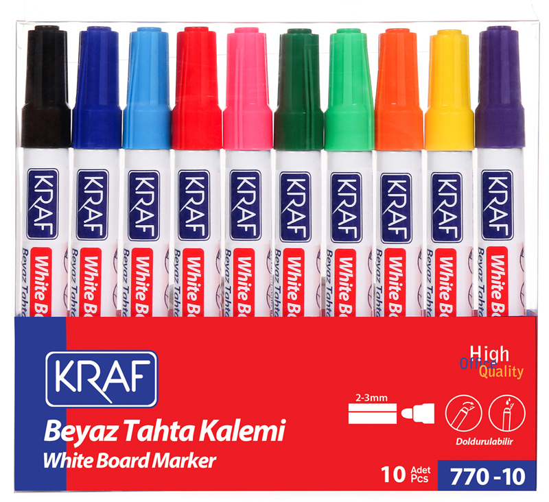 KRAF BEYAZ TAHTA KALEMİ DOLDURULABİLİR 770-10 10 LU SET