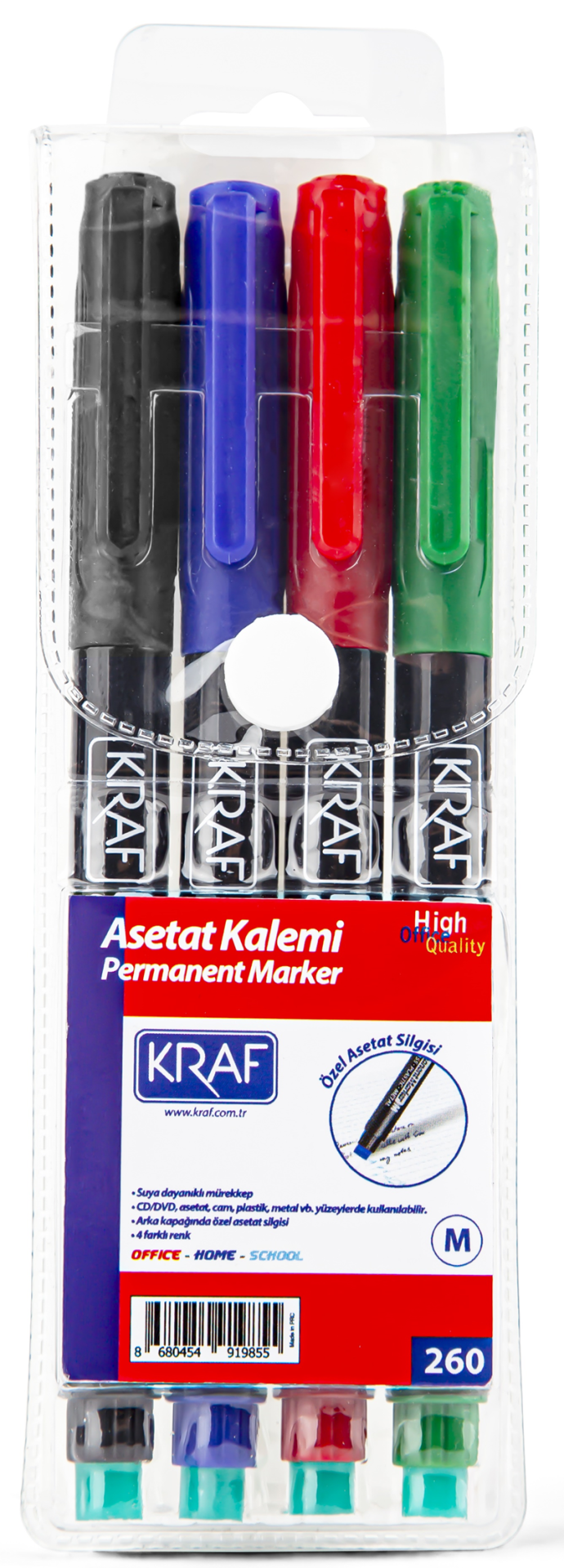 KRAF ASETAT KALEMİ SİLGİLİ (M) 260 4 LÜ SET