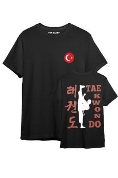 TOP GLORY Taekwondo Baskılı Siyah T-shirt Taekwondo Tişörtü TR1038