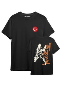 TOP GLORY Taekwondo Baskılı Siyah T-shirt Taekwondo Tişörtü TR2001