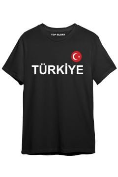 TOP GLORY Türkiye Baskılı Siyah T-Shirt Türkiye Tişörtü TR1002