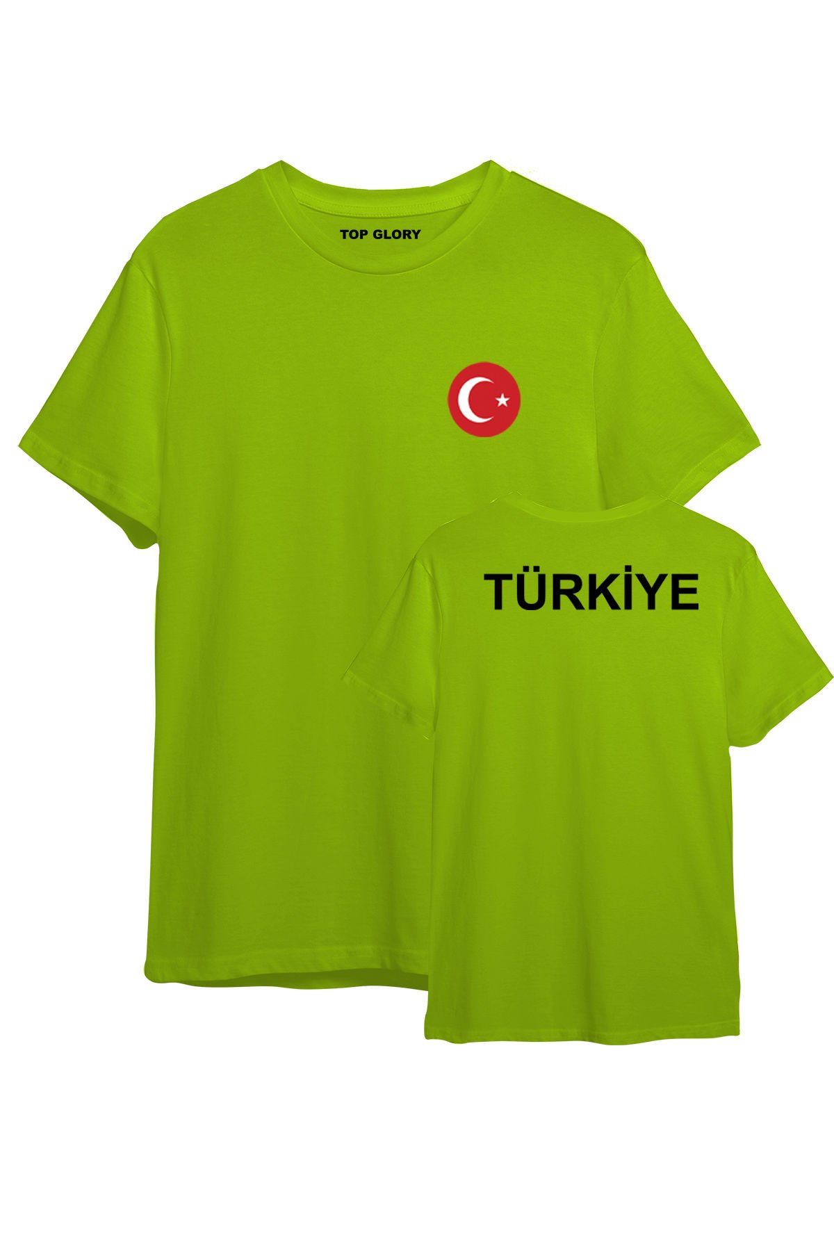 TOP GLORY Türkiye Baskılı Fıstık Yeşili T-Shirt Türkiye Tişörtü TR1042