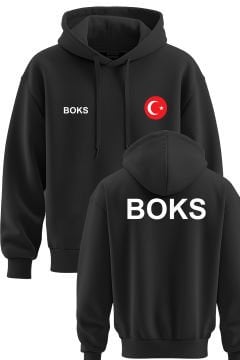 TOP GLORY Boks Baskılı Siyah 3 İplik Kapüşonlu Sweatshirt