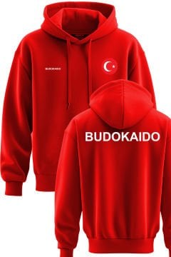 TOP GLORY Budokaido Baskılı Kırmızı 3 İplik Kapüşonlu Sweatshirt