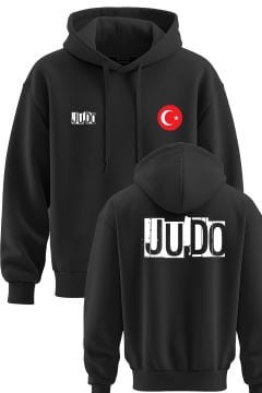 TOP GLORY Judo Baskılı Siyah 3 İplik Kapüşonlu Sweatshirt