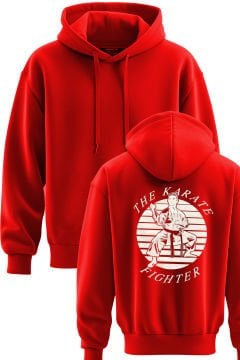 TOP GLORY Karate Baskılı Kırmızı 3 İplik Kapüşonlu Sweatshirt Sw1015