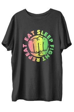 TOP GLORY EatsleepX Baskılı Penye Boks  Sporcu T-shirt