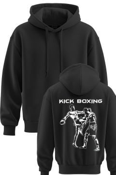 TOP GLORY Kick Boks Baskılı Siyah 3 İplik Kapüşonlu Sweatshirt Sw1007