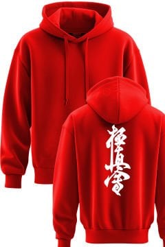 TOP GLORY Kyokushin-Kai Baskılı Kırmızı 3 İplik Kapüşonlu Sweatshirt