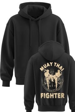 TOP GLORY Muay Thai Baskılı Siyah 3 İplik Kapüşonlu Sweatshirt Sw1004