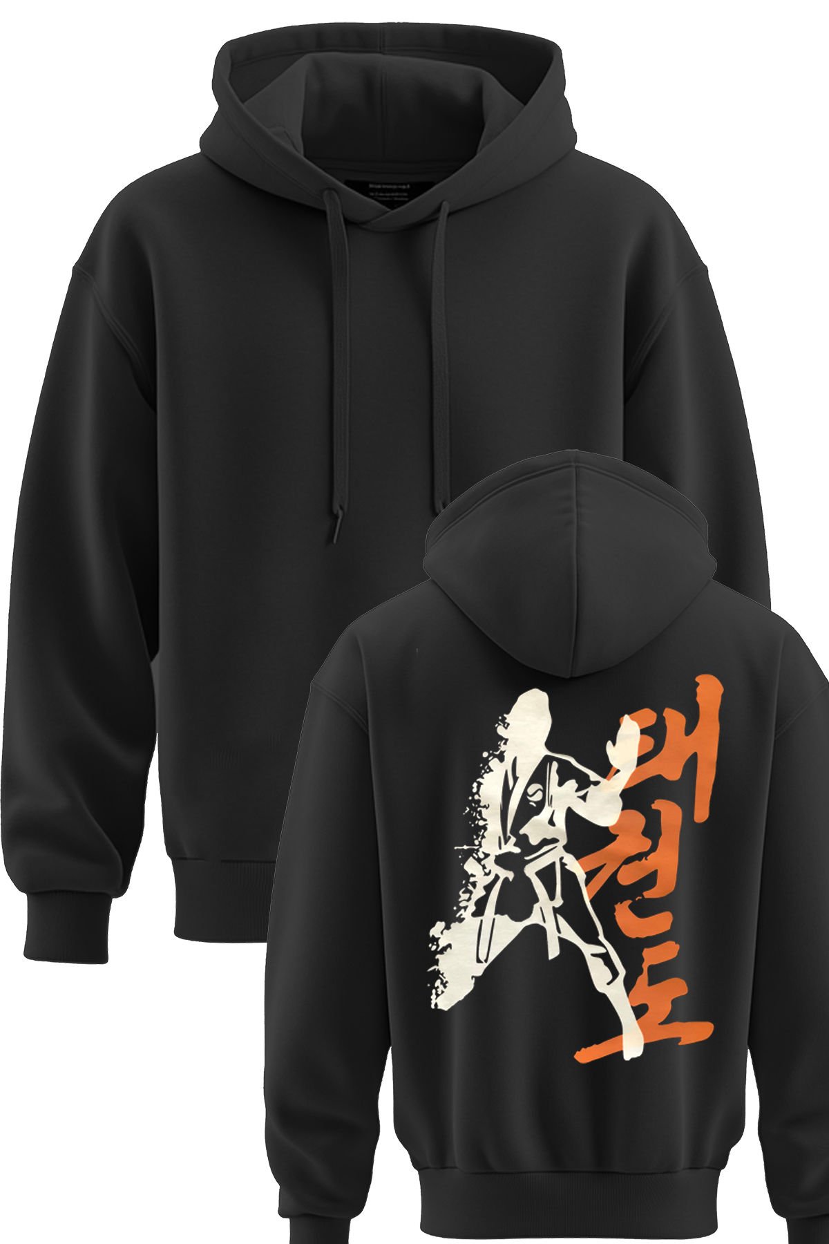 TOP GLORY Taekwondo Baskılı Siyah 3 İplik Kapüşonlu Sweatshirt Sw1010