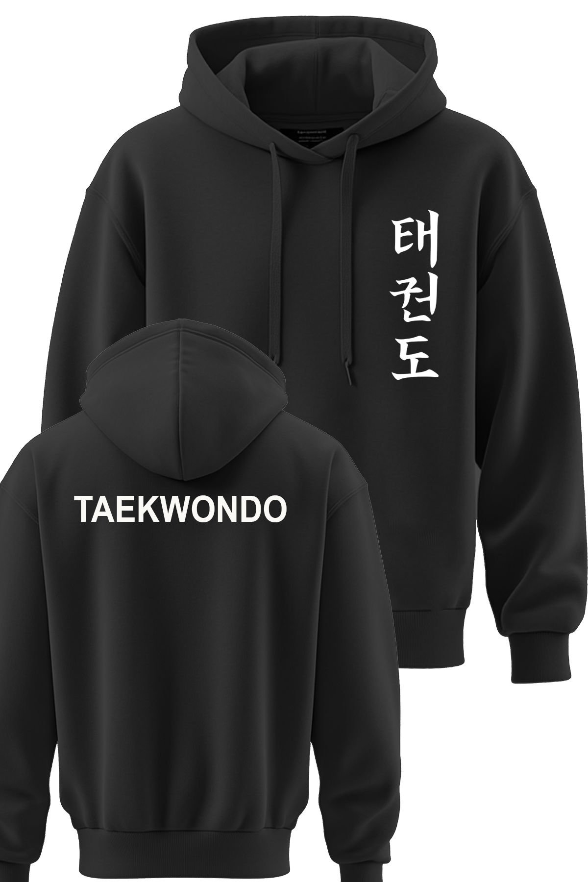 TOP GLORY Taekwondo Baskılı Siyah 3 İplik Kapüşonlu Sweatshirt Sw1050