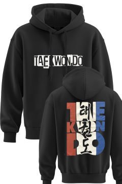 TOP GLORY Taekwondo Baskılı Siyah 3 İplik Kapüşonlu Sweatshirt Sw1051