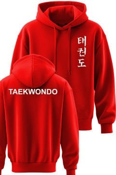 TOP GLORY Taekwondo Baskılı Kırmızı 3 İplik Kapüşonlu Sweatshirt Sw1019