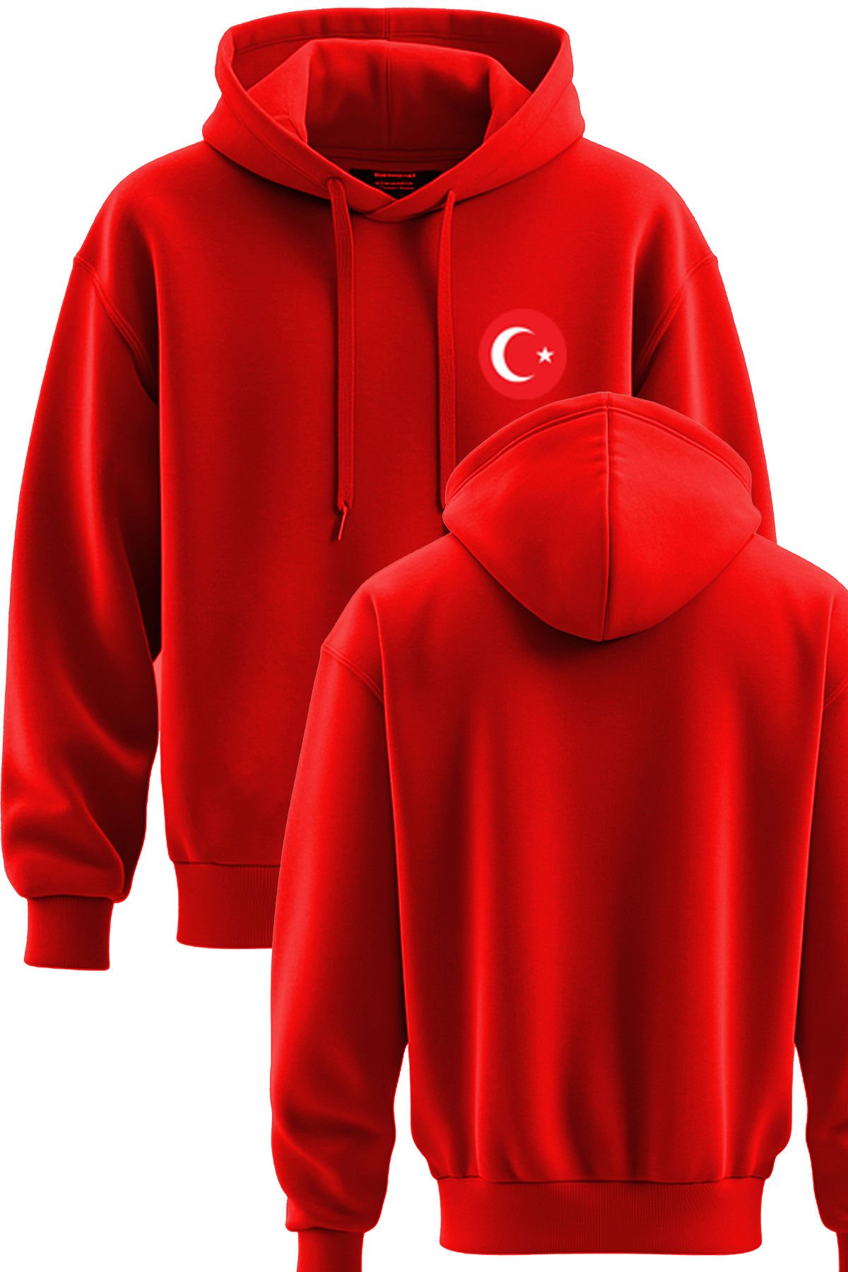 TOP GLORY Ay Yıldız Baskılı Kırmızı 3 İplik Kapüşonlu Sweatshirt