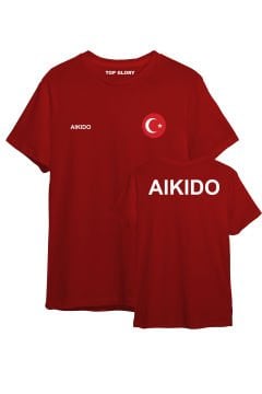TOP GLORY Aikido Baskılı Kırmızı T-shirt Aikido Tişörtü TR1046
