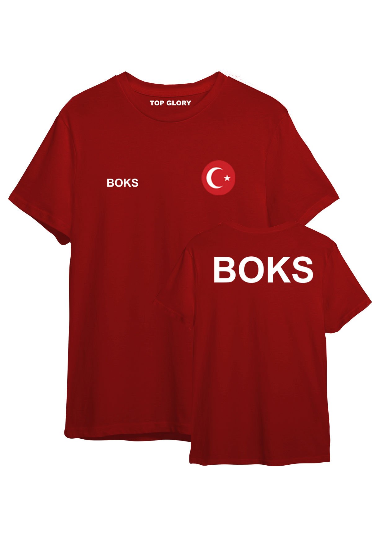 TOP GLORY Boks Baskılı Kırmızı T-shirt Boks Tişörtü TR1049