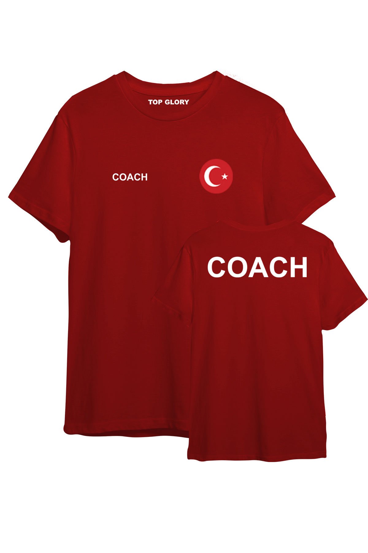TOP GLORY Coach Baskılı Kırmızı T-shirt Coach Tişörtü TR1051