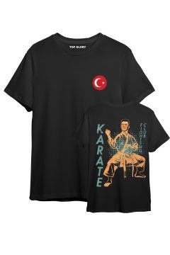 TOP GLORY Karate Baskılı Siyah T-shirt Karate Tişörtü TR1007