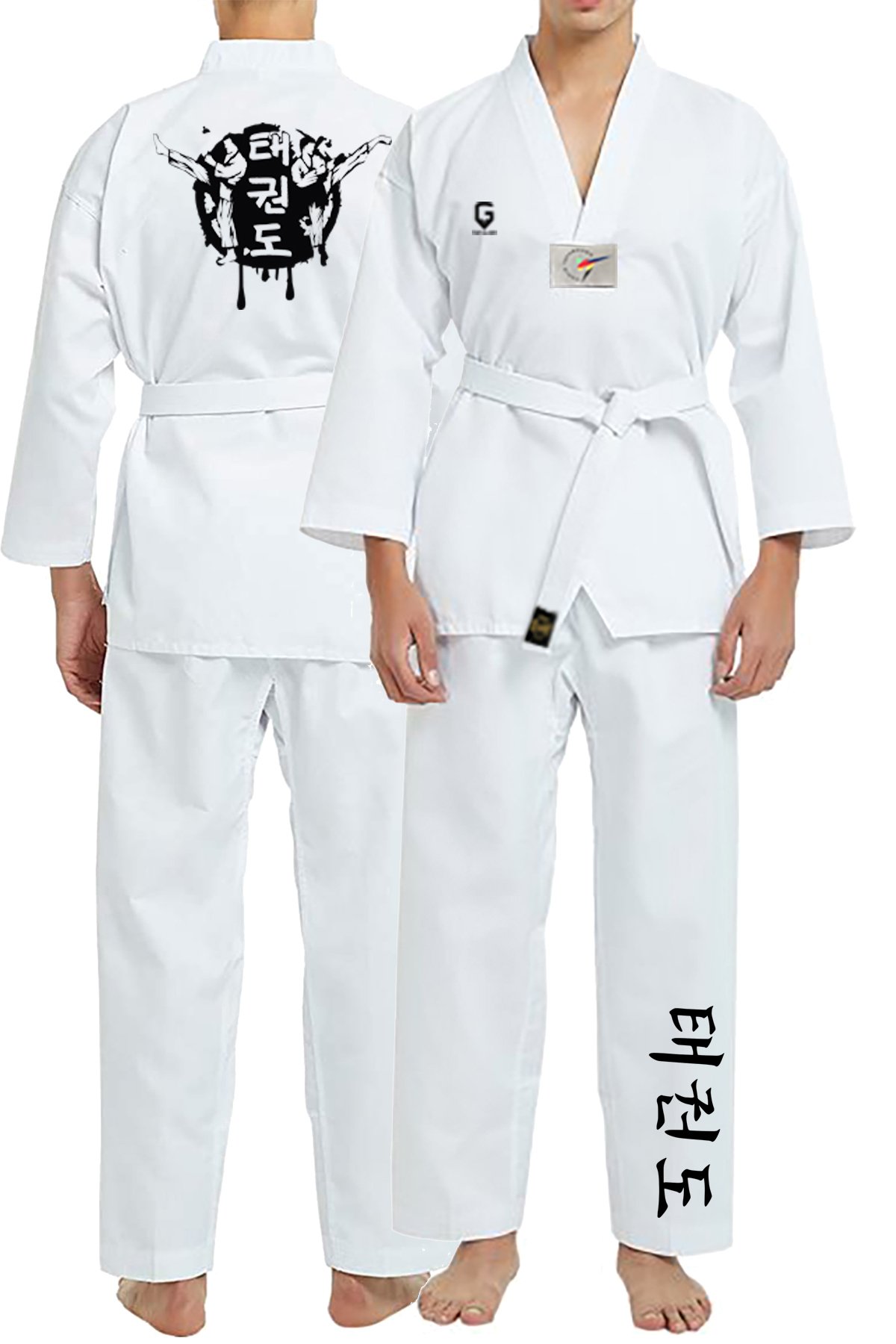 TOP GLORY Fitilli Beyaz Yaka Baskılı A20 Taekwondo Elbisesi Dobok