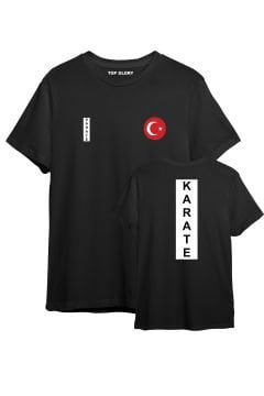 TOP GLORY Karate Baskılı Siyah T-shirt Karate Tişörtü TR1037