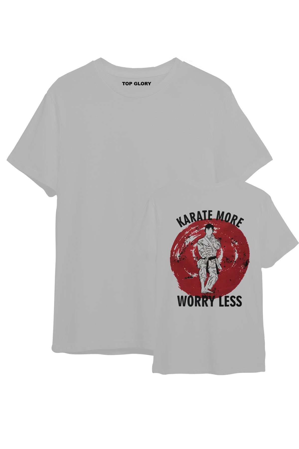 TOP GLORY Karate Baskılı Beyaz T-shirt Karate Tişörtü TR1018