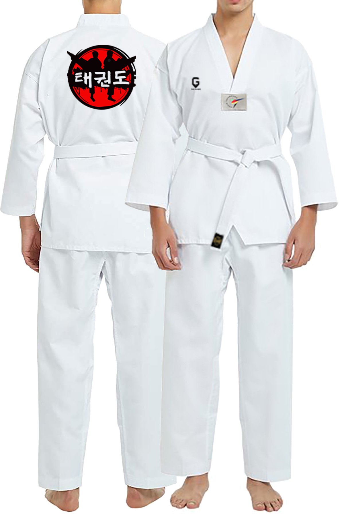 TOP GLORY Fitilli Beyaz Yaka Baskılı A30 Taekwondo Elbisesi Dobok