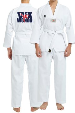 TOP GLORY Fitilli Beyaz Yaka Baskılı A10 Taekwondo Elbisesi Dobok